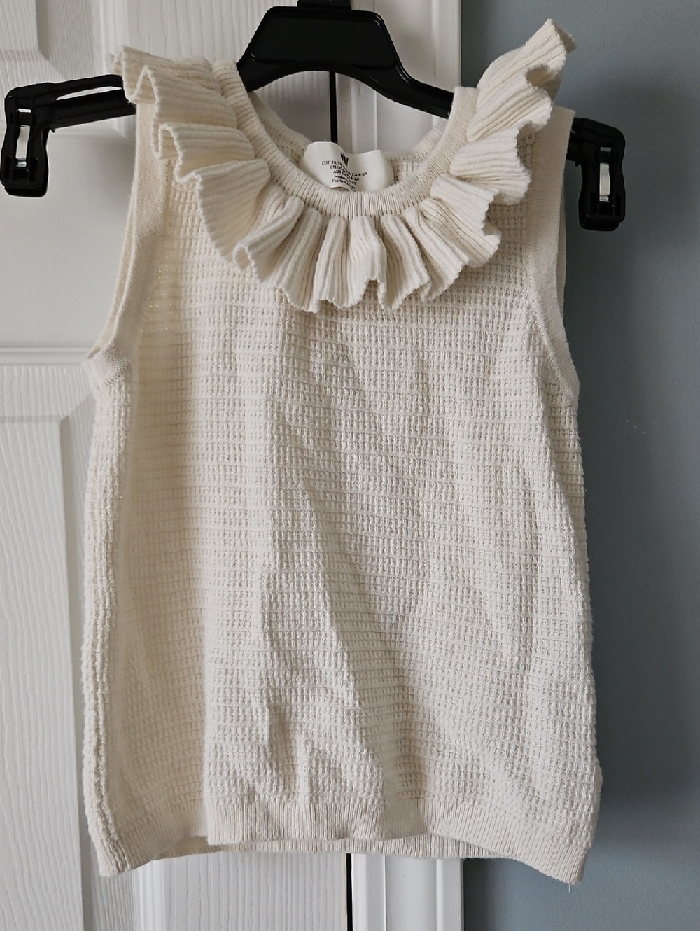 H&M Cream Ruffle Neck Sleeveless Sweater Top